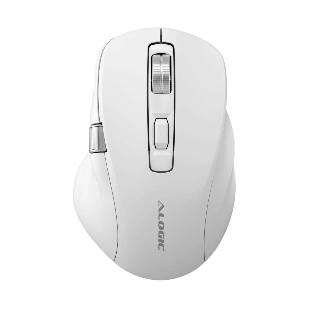 White ergonomic gaming mouse with seven buttons and USB-C port