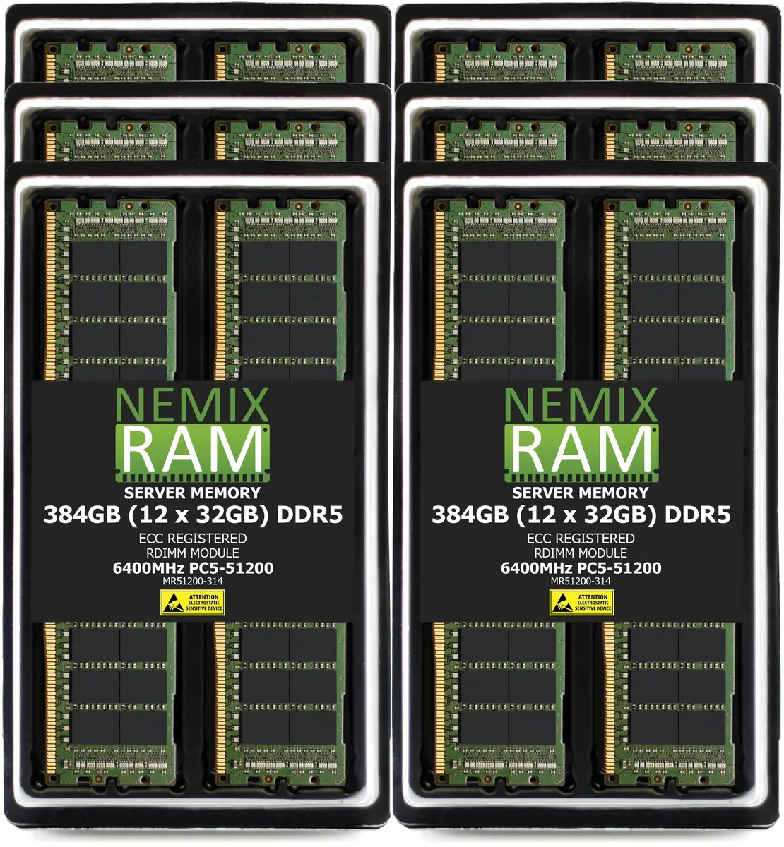 NEMIX RAM NEMIX RAM 384GB 12x32GB DDR5 6400 CL52 1Rx4 1.1V ECC RDIMM memory upgrade — produkto nuotrauka