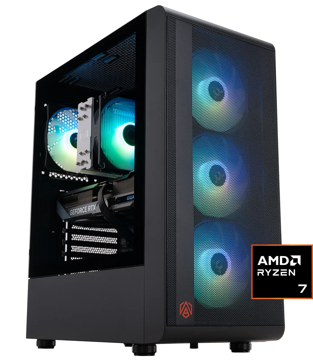 Black ABS S200 mid-tower case with RGB memory and air cooler visible inside