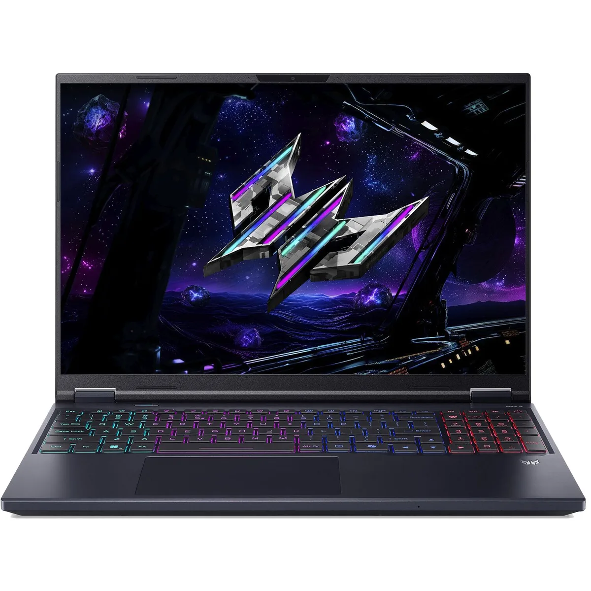 Black 16 inch gaming laptop with OLED display and RGB keyboard