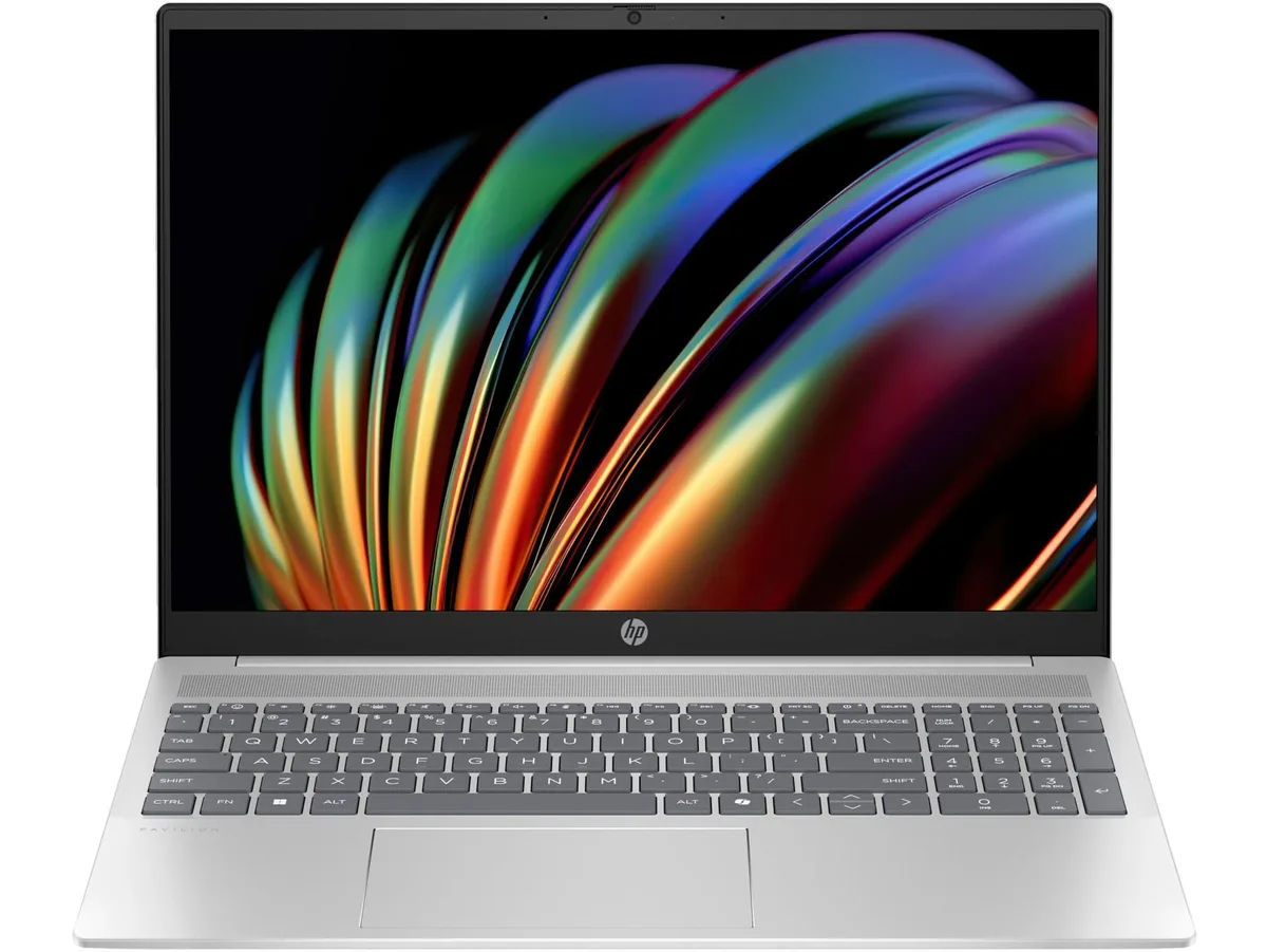 Silver HP Pavilion 16 inch laptop closed showing smooth metal finish