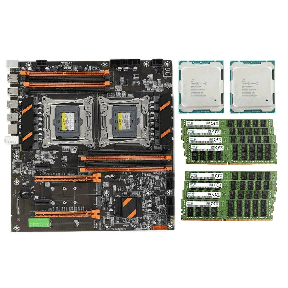X-PLUS X-PLUS X99 server motherboard, dual Xeon E5-2680 V4 14-core, 256 GB DDR4 ECC RAM — ürün fotoğrafı