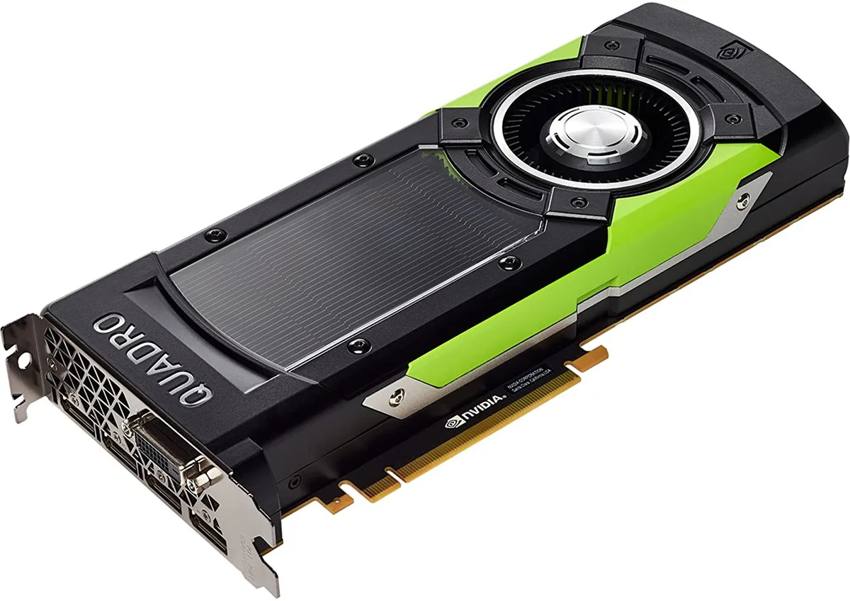 Full-height dual-slot graphics card with four DisplayPorts and one DVI port