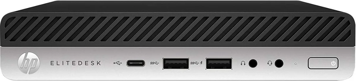 Small black rectangular desktop computer with smooth matte finish