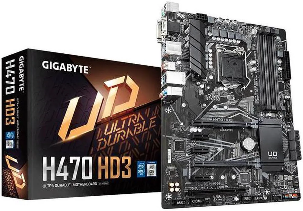 ATX motherboard with black PCB, silver heatsinks and blue accents