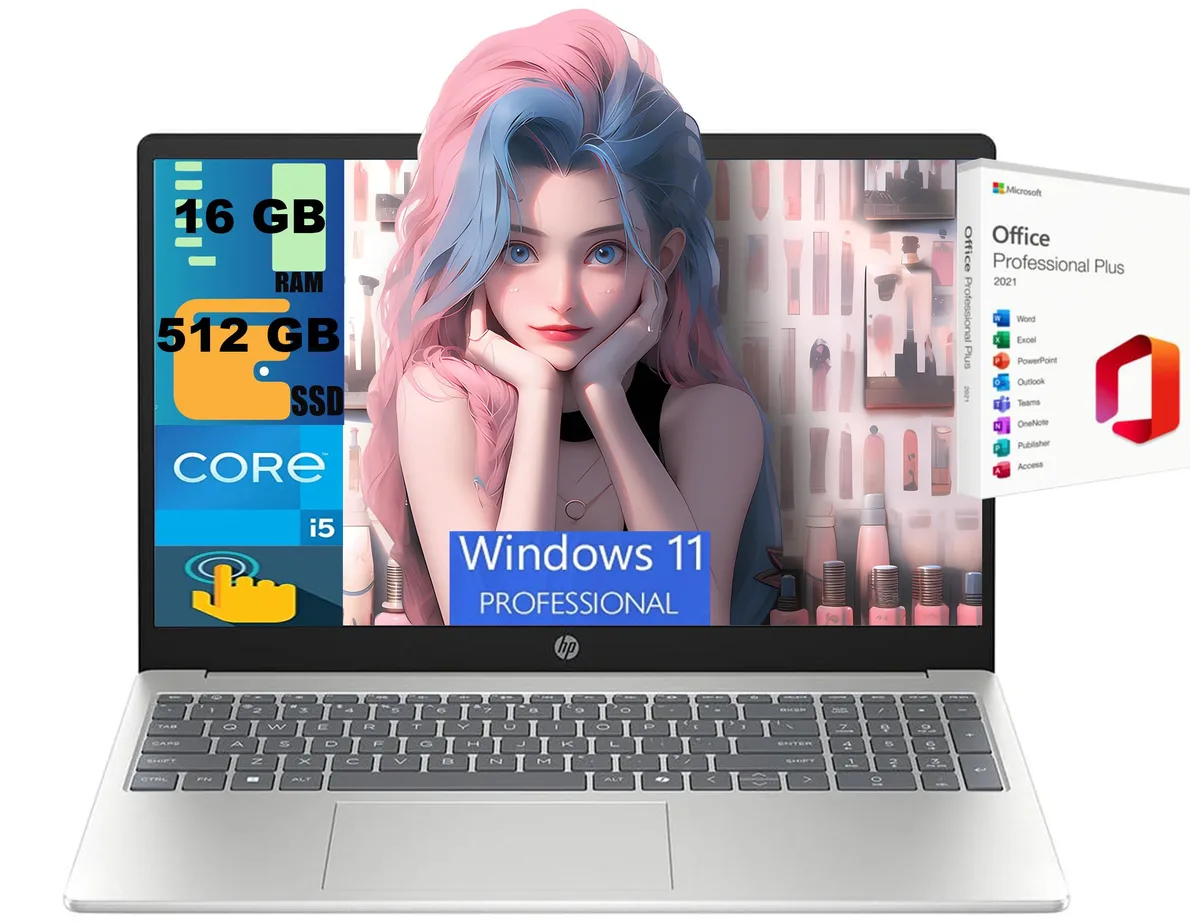 HP HP 15 laptop 15.6" FHD Touchscreen i5-1334U 10-core 16GB 512GB SSD Silver — product photo
