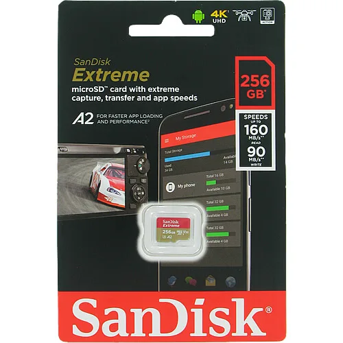 SanDisk SanDisk Extreme microSDXC 256GB C10 U3 V30 A2 160MB/s 90MB/s — vörumynd