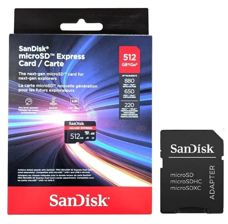SanDisk SanDisk SDSQXFN-512G-GN4NN 512GB microSD Express microSDXC 210MB/s Adapter memory card — 제품 사진