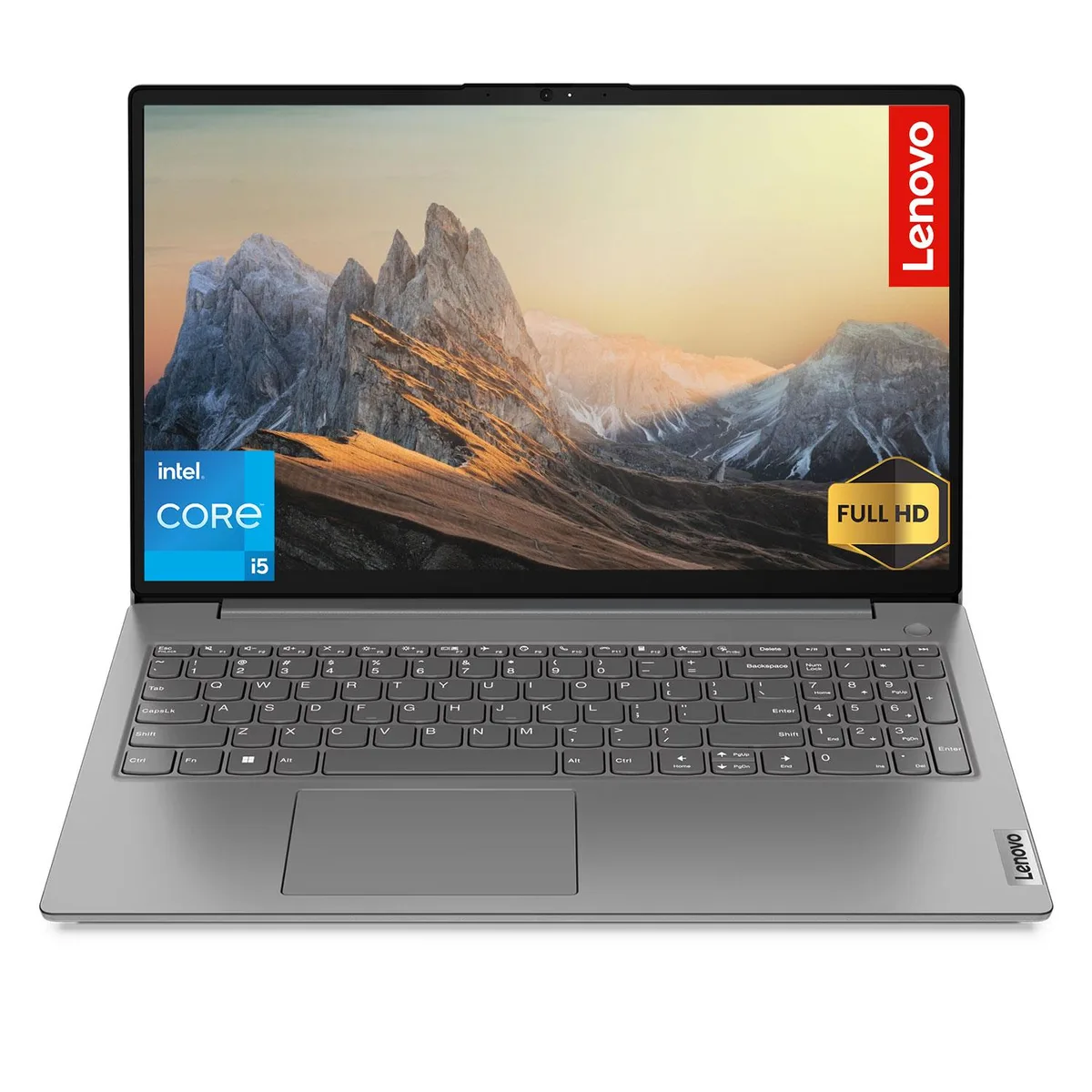 Grey Lenovo V15 G4 laptop, 15.6 inch FHD non-touch screen, matte finish