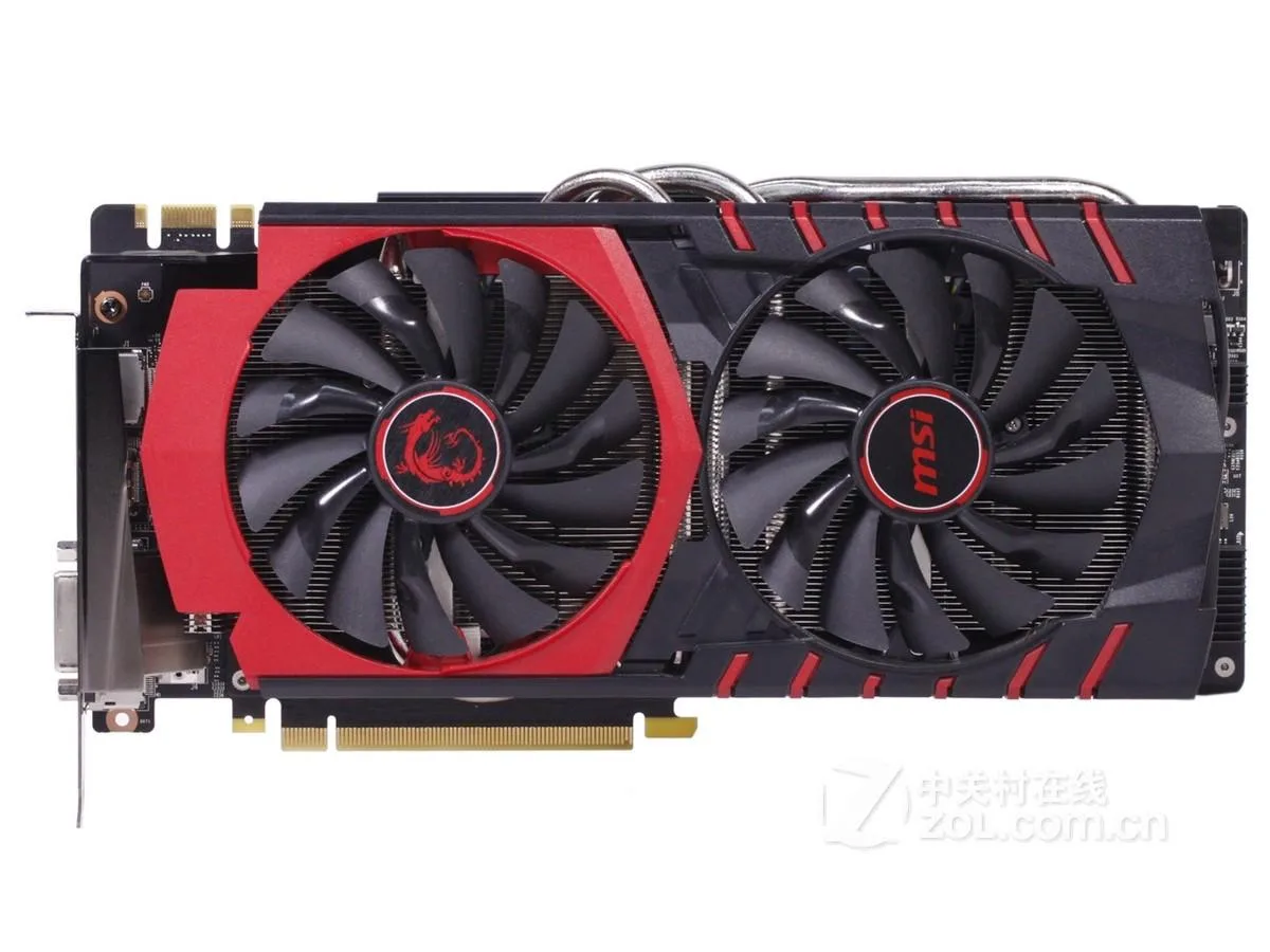 Black dual-fan graphics card with silver heatsink visible through shroud, metal backplate, dual 8-pin power connectors