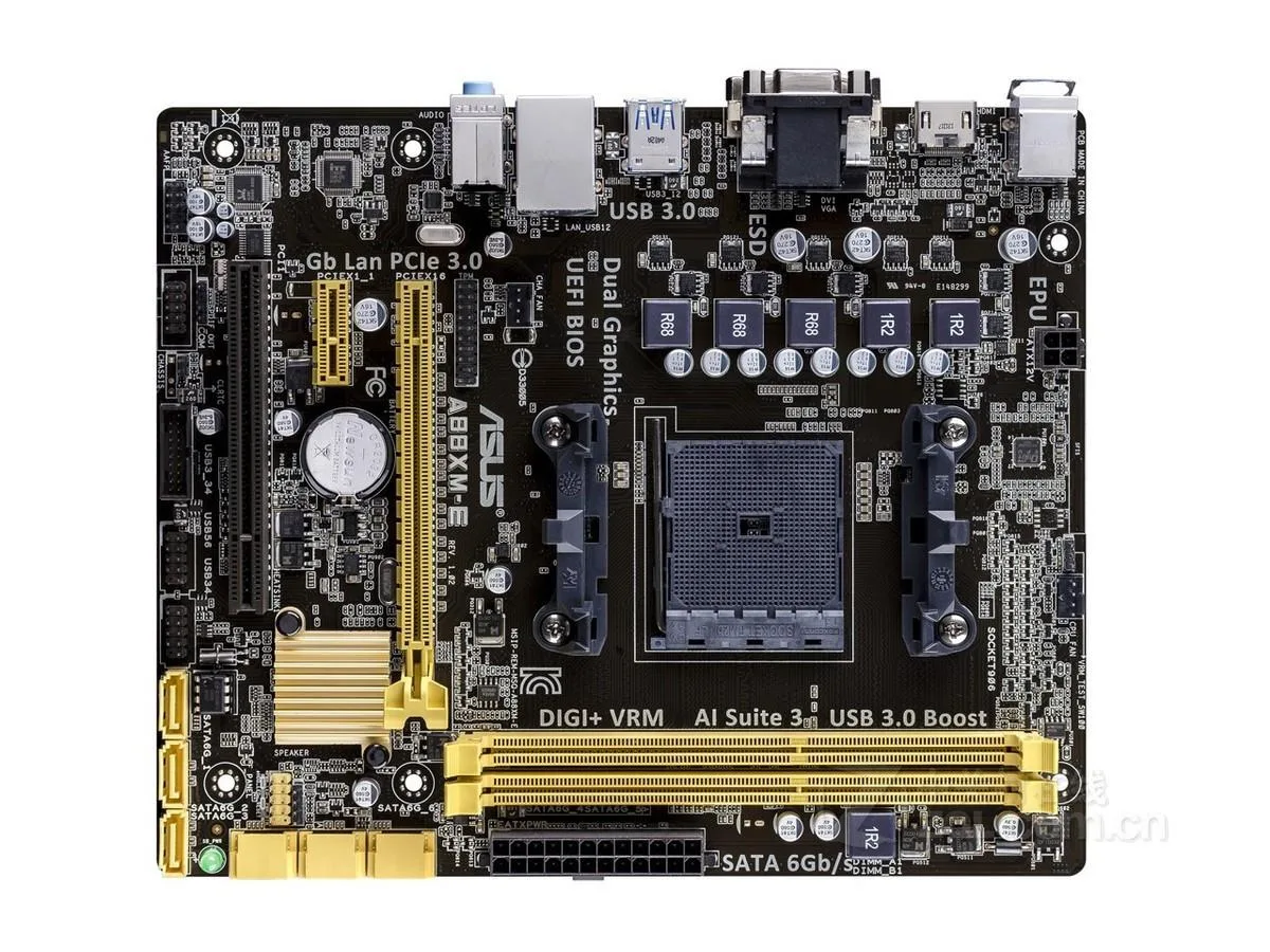 Green micro-ATX motherboard with black sockets and silver heatsinks