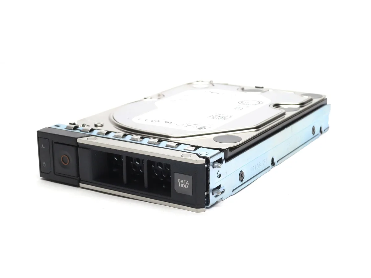 Standard 3.5 inch silver hard drive with green circuit board visible