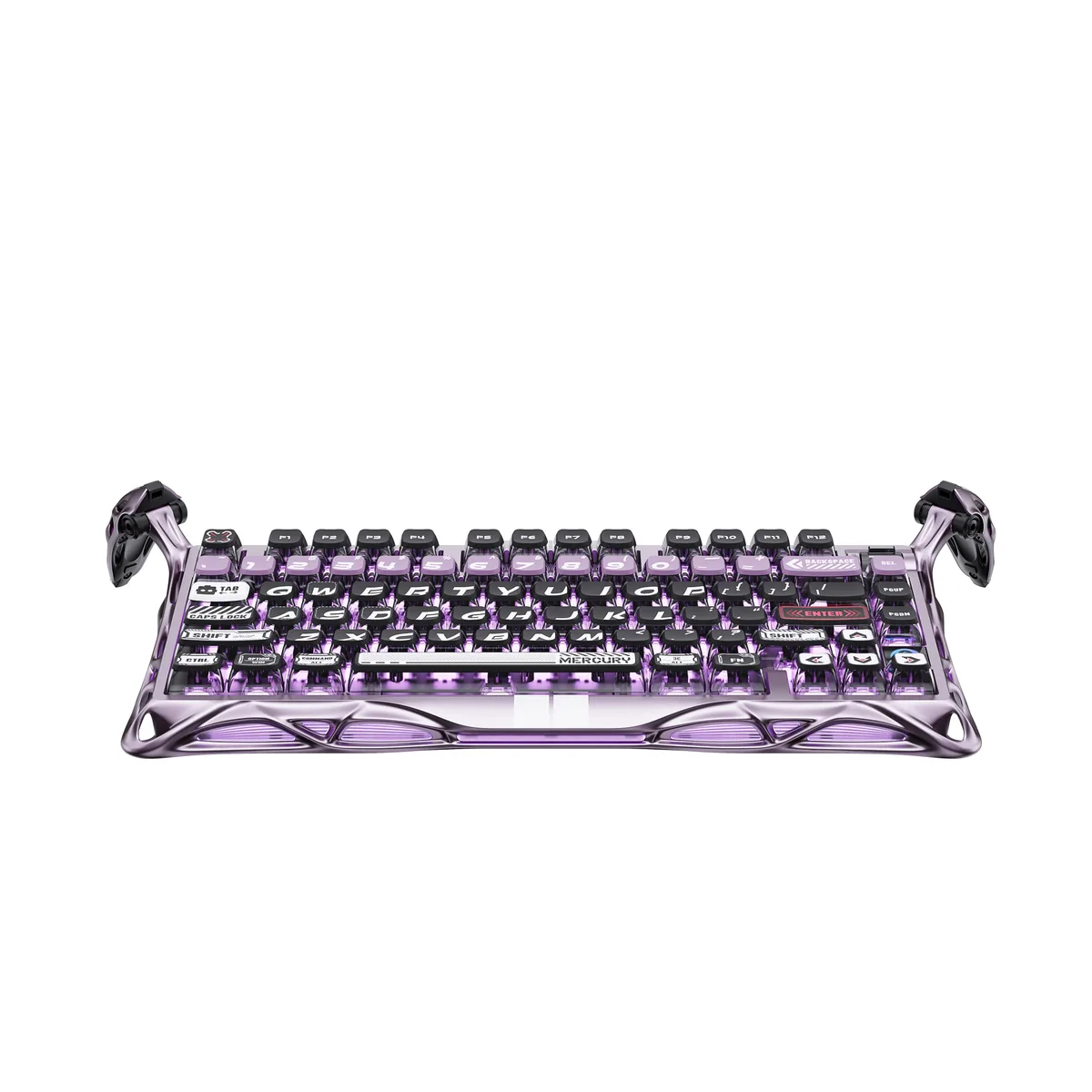Compact 79-key keyboard with purple aluminum frame and wired connection