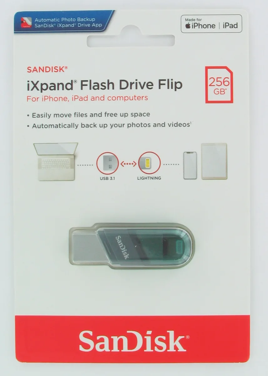 SanDisk SanDisk iXpand Flash Drive Flip 256GB USB 3.1 Lightning Silver/Blue — termékfotó