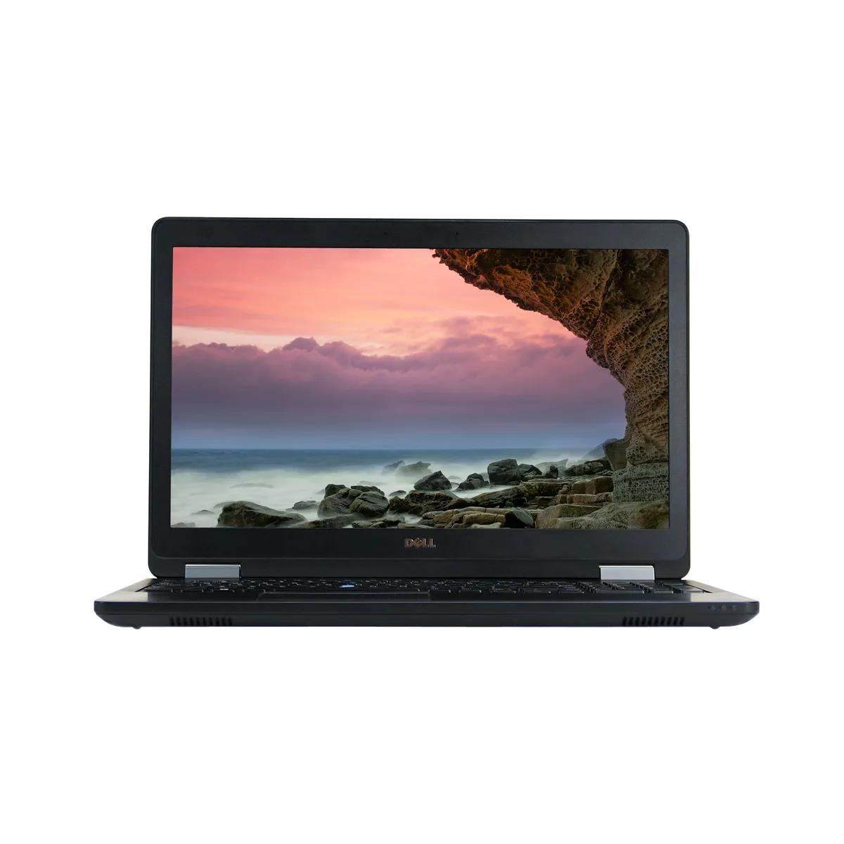 Refurbished Dell E5570 laptop, matte black chassis with visible wear, 15.6 inch non-touch screen, no webcam