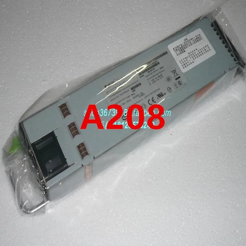 Silver rectangular ATX power supply unit with ventilation grille and label showing model numbers