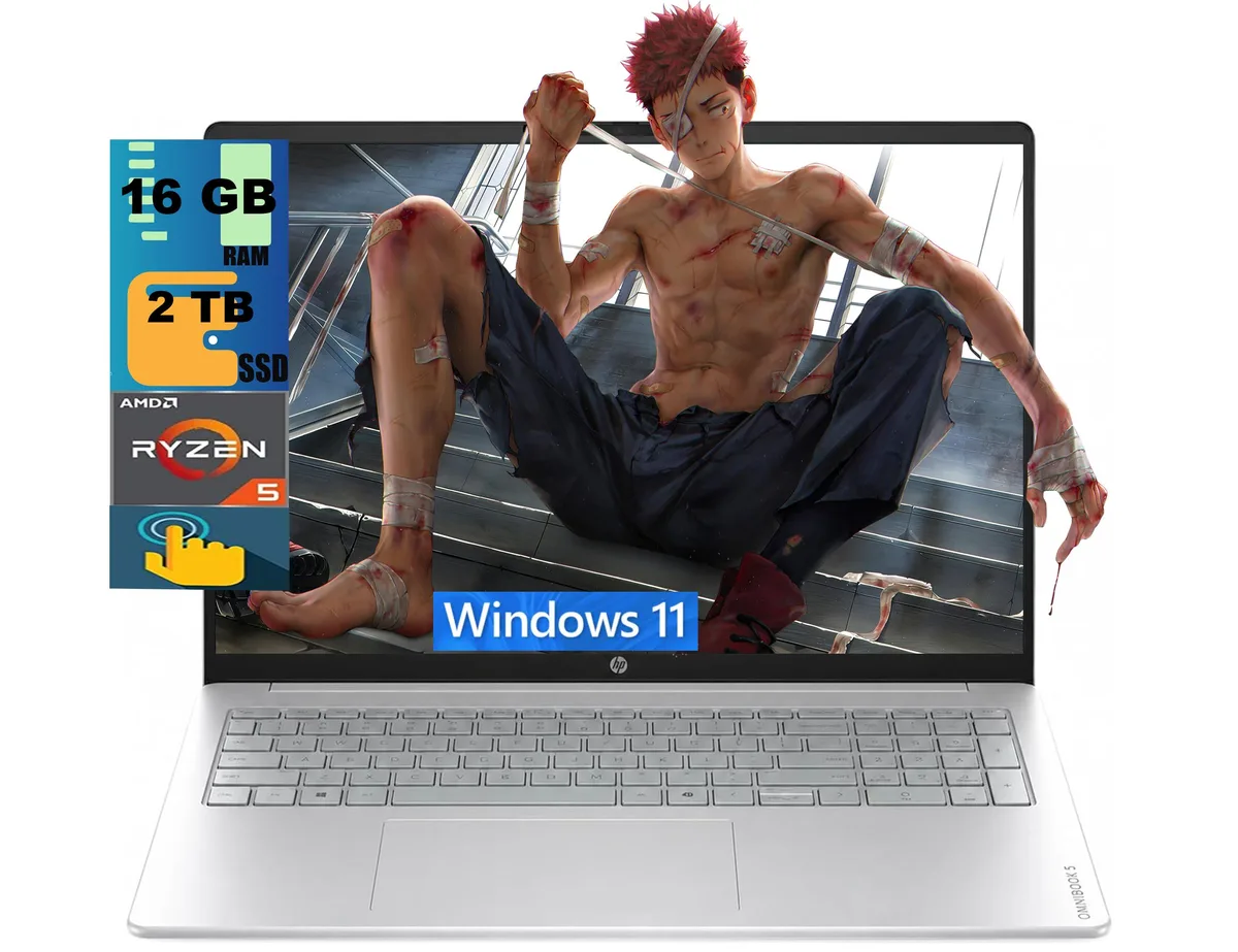 Silver 16 inch touchscreen laptop, thin profile