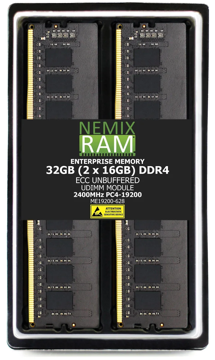 Two green DDR4 ECC UDIMM sticks in a kit