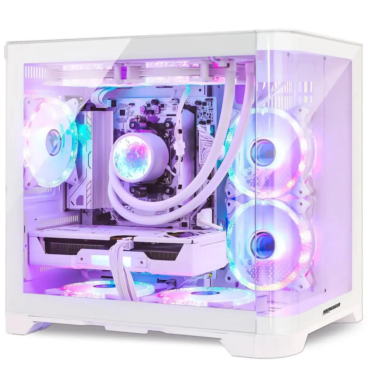 Hoengager Hoengager RX 9060 XT 16GB Gaming PC Ryzen 7 7800X3D 16GB DDR5 2TB SSD Liquid Cooler White — photo du produit