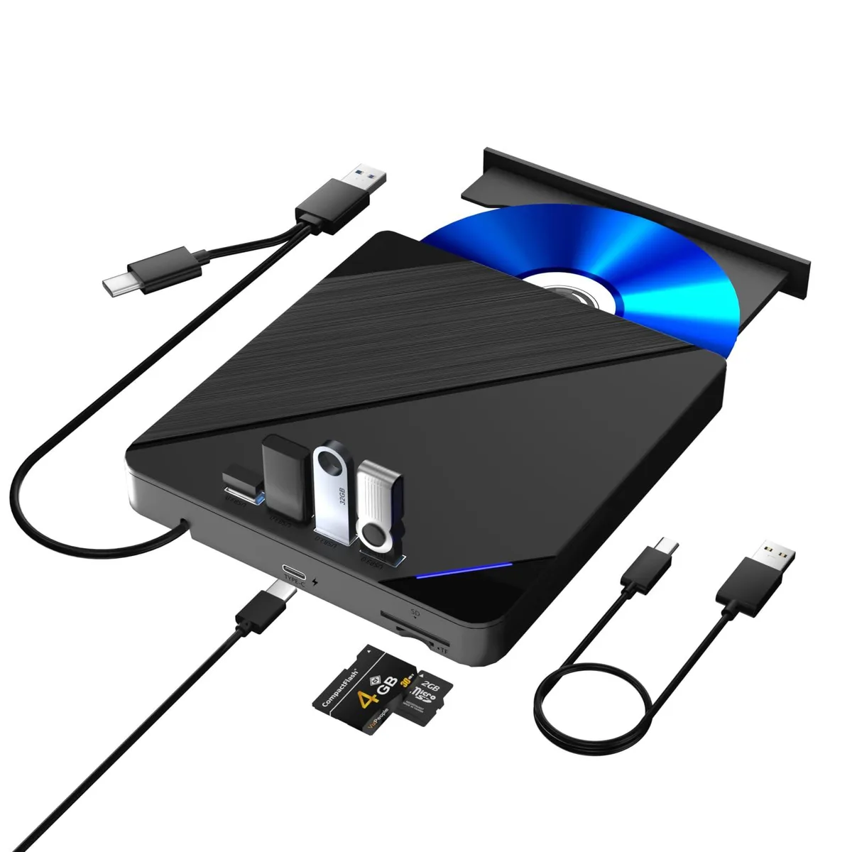  TYYWGD Bluray External Blu-ray Drive 7-in-1 USB 3.0 Type-C 4 USB Ports SD TF Card Slots 100G Disc R/W — 商品照片
