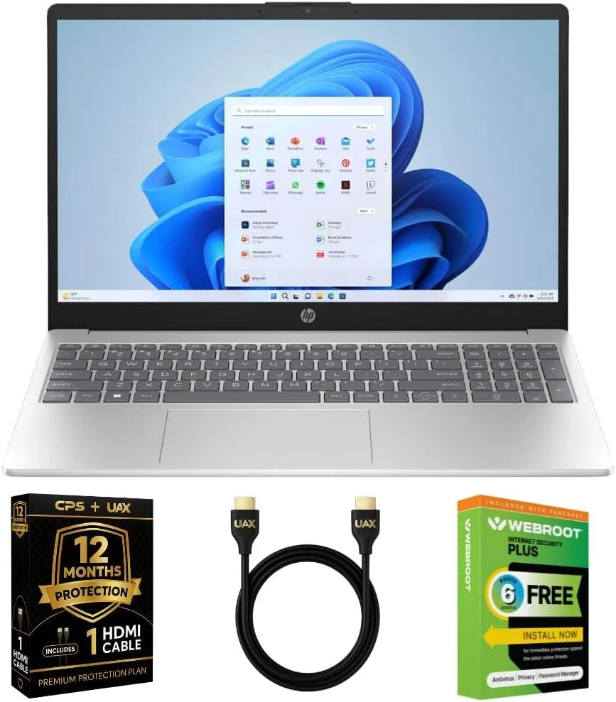Silver 15.6 inch touchscreen laptop with ultra-slim bezels