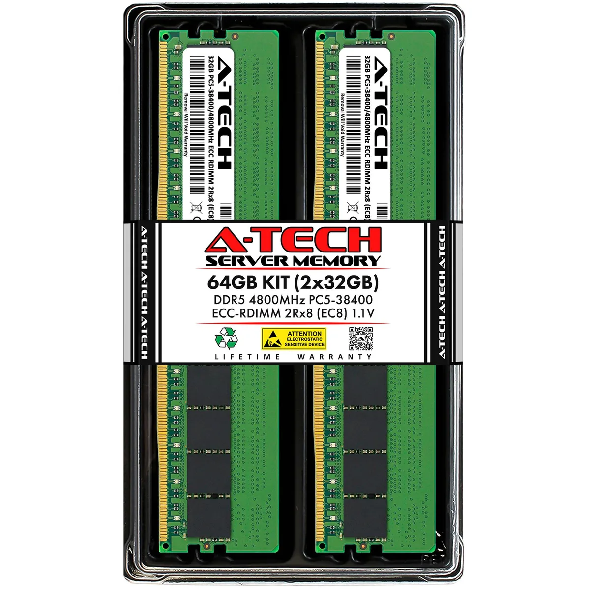 A-Tech A-Tech 64GB (2x32GB) DDR5 4800 CL40 EC8 RDIMM ECC Registered Server RAM — photo du produit