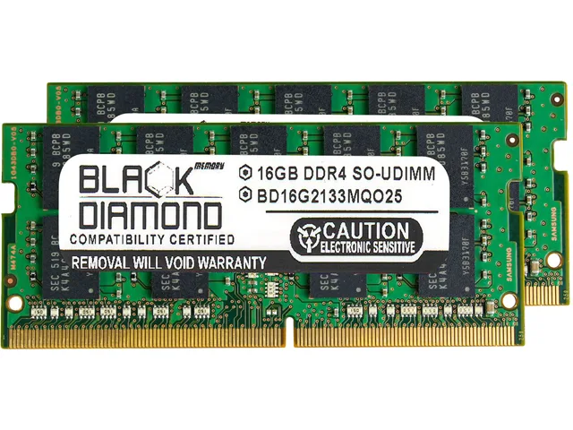 Black Diamond Memory Black Diamond Memory BD16GX22133MQO25 32GB (2x16GB) DDR4 2133 ECC Unbuffered SODIMM server RAM — product photo