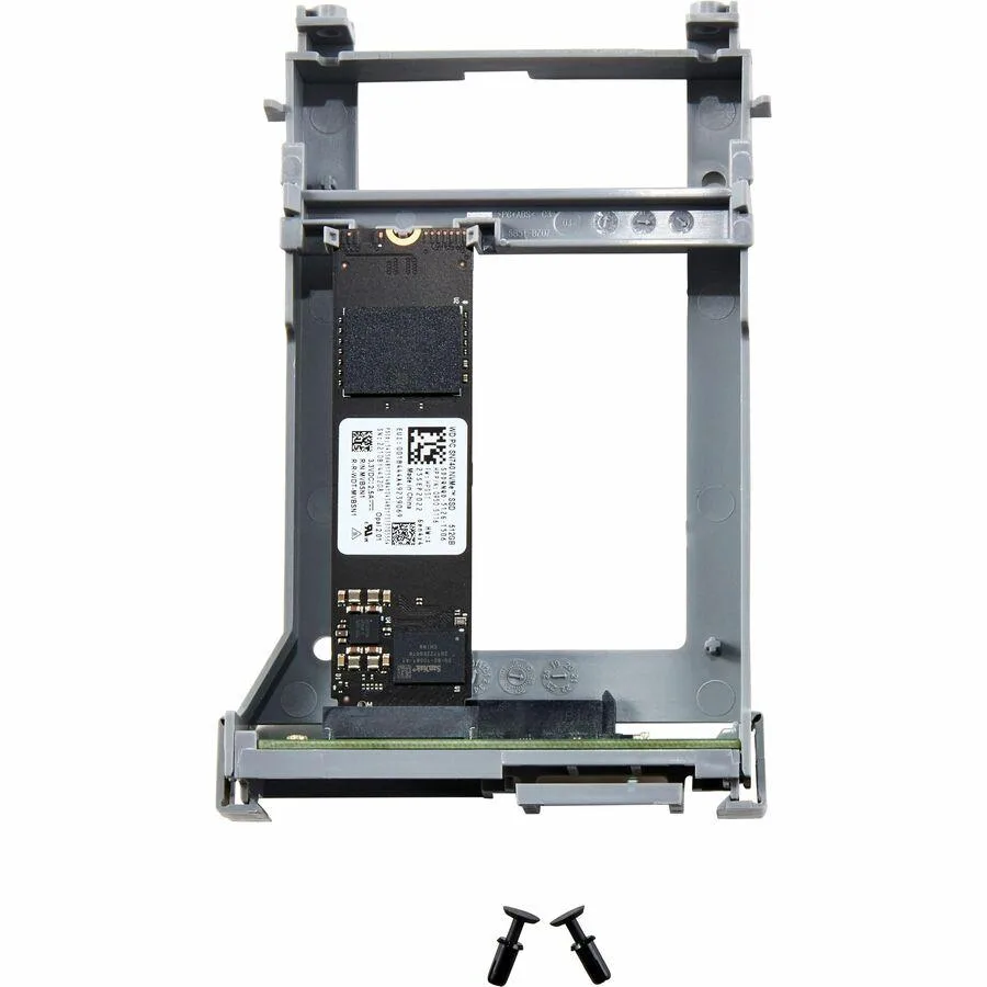 Green rectangular circuit board with gold edge connector and black controller chip, 512 GB HP internal SSD