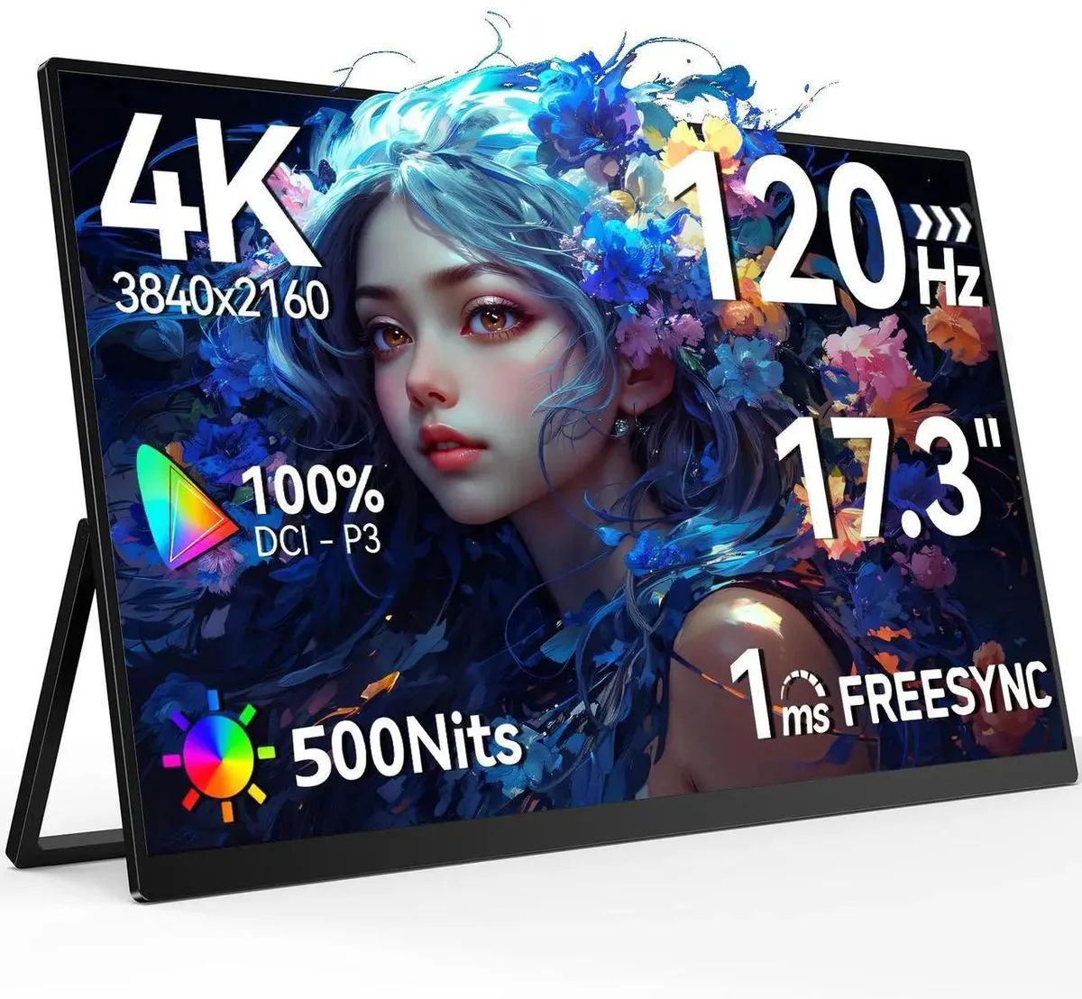 Slim 17.3 inch 4K portable monitor in aluminium with kickstand