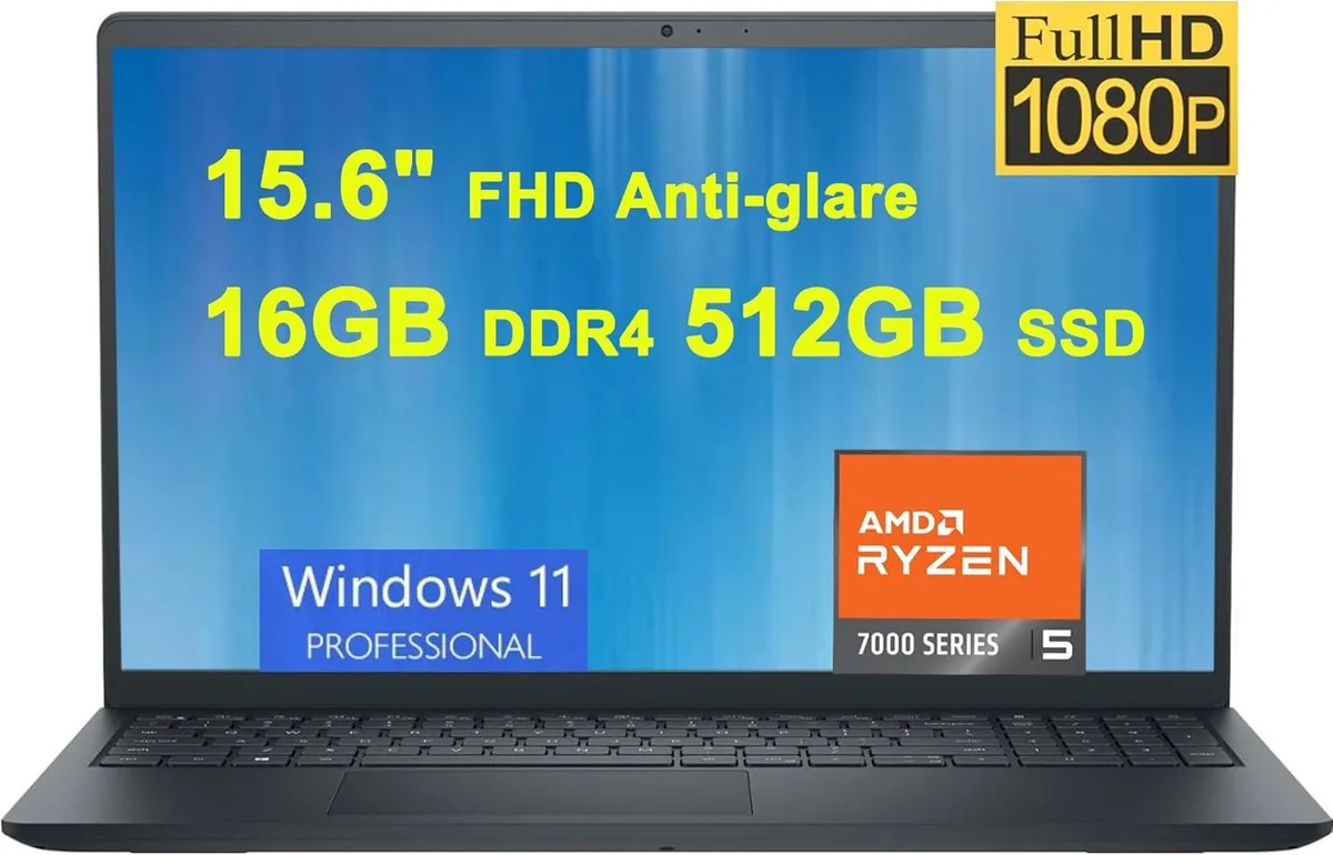 Black Dell Inspiron 15 3535 clamshell laptop with 15.6 inch screen