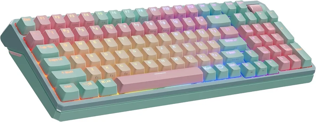 Green wireless mechanical keyboard with standard QWERTY layout