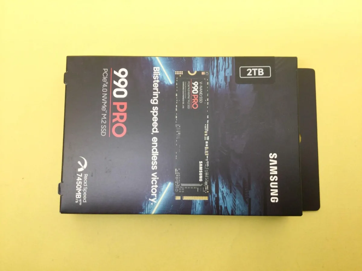Samsung 990 PRO 2TB M.2 NVME internal SSD with black circuit board and gold edge connector