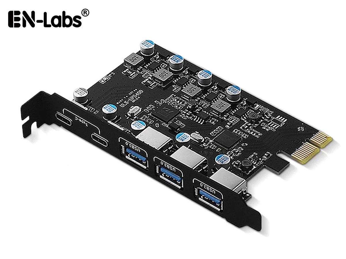 EN-Labs EN-Labs PCIe x1 to 5-Port USB 3.2 Gen 1 Expansion Card (2× Type-C, 3× USB-A) — vörumynd