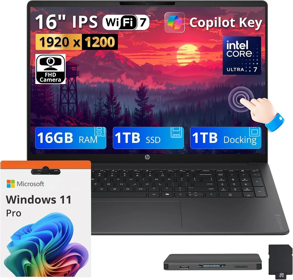 HP HP OmniBook 3 16" Touchscreen, Core Ultra 7 255U, 16GB DDR5, 1TB SSD, Win 11 Pro, Mica Silver — fotografija proizvoda