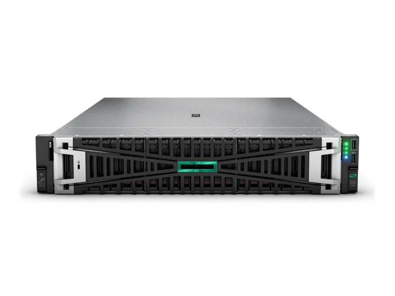Silver 1U rack server with front drive bays and dual power supplies