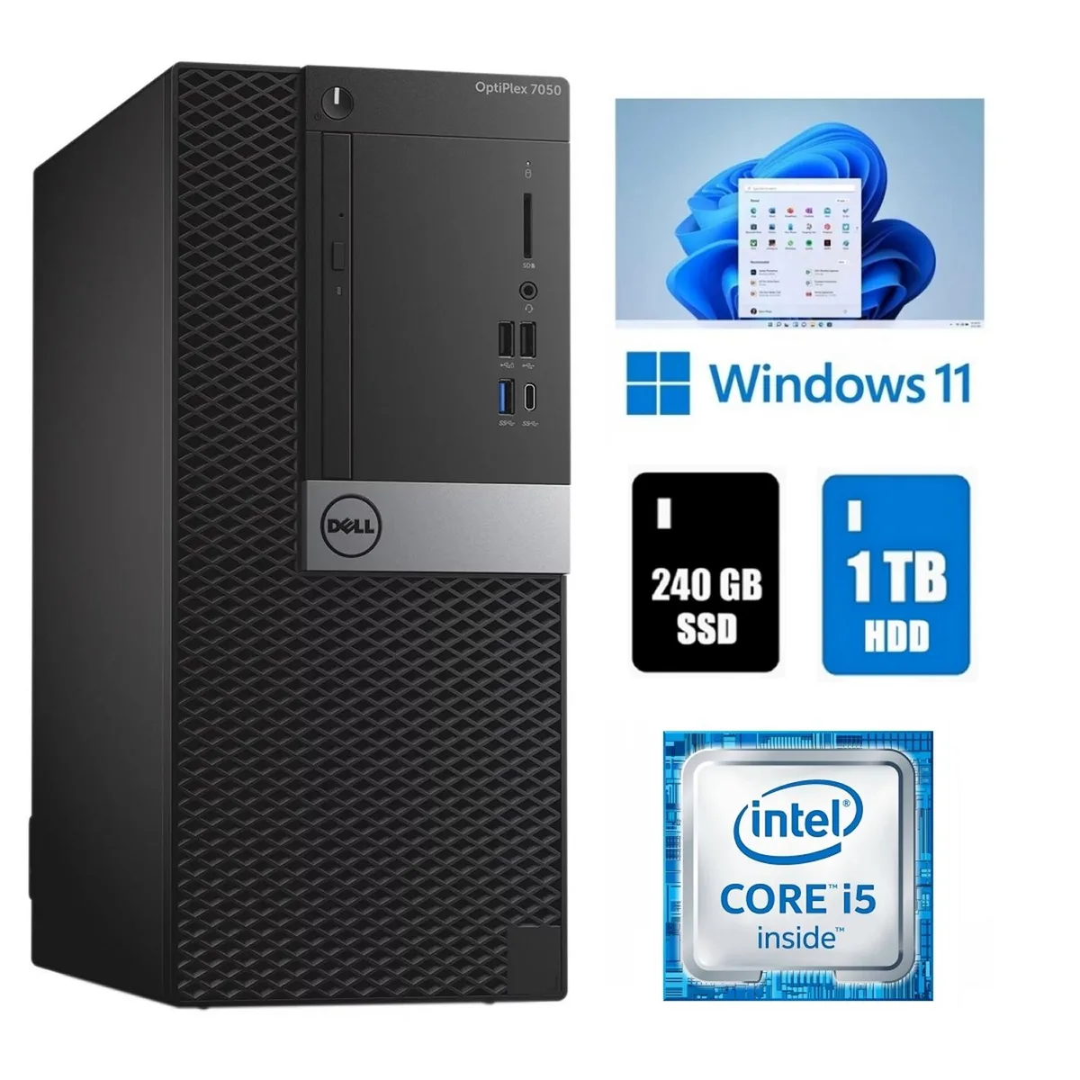 Black Dell OptiPlex 7050 mini tower desktop computer