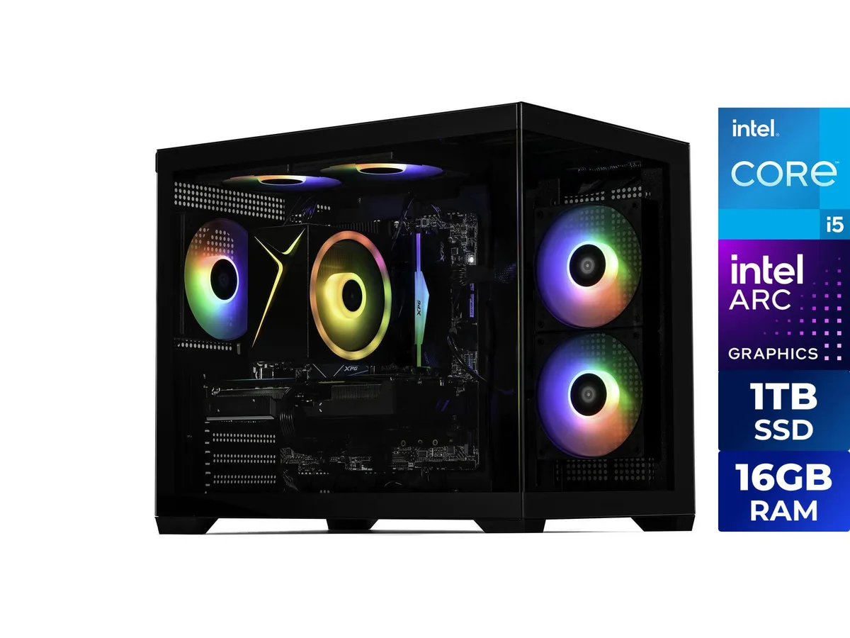 Black Micro ATX tower with RGB-lit DDR4 memory visible through side panel