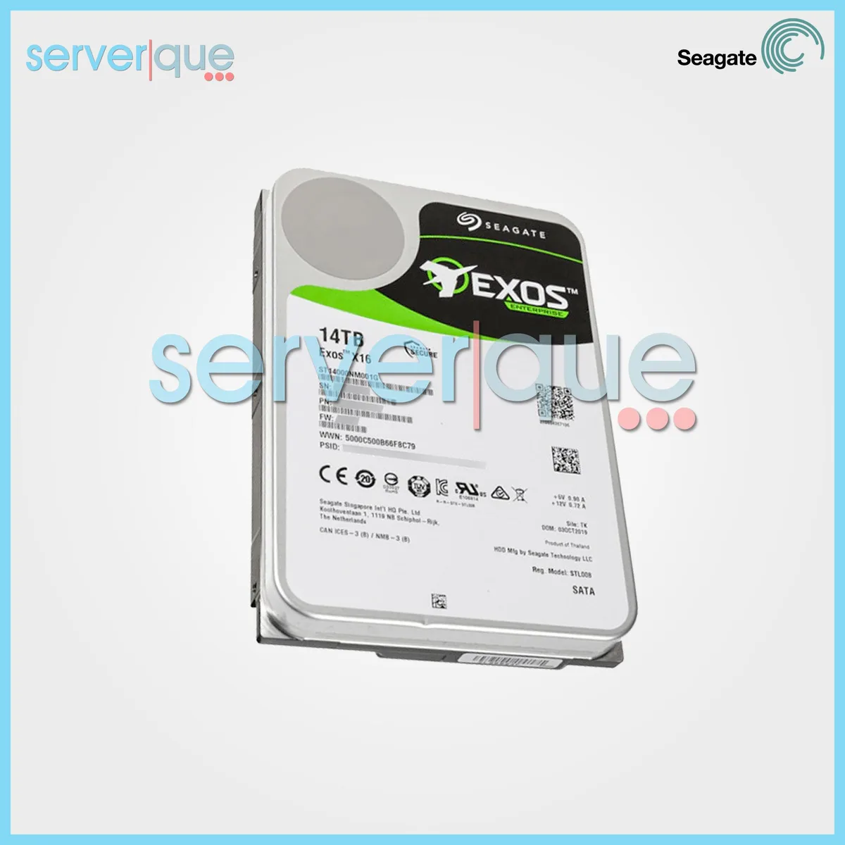 Silver 3.5 inch SATA hard drive with Exos X16 label