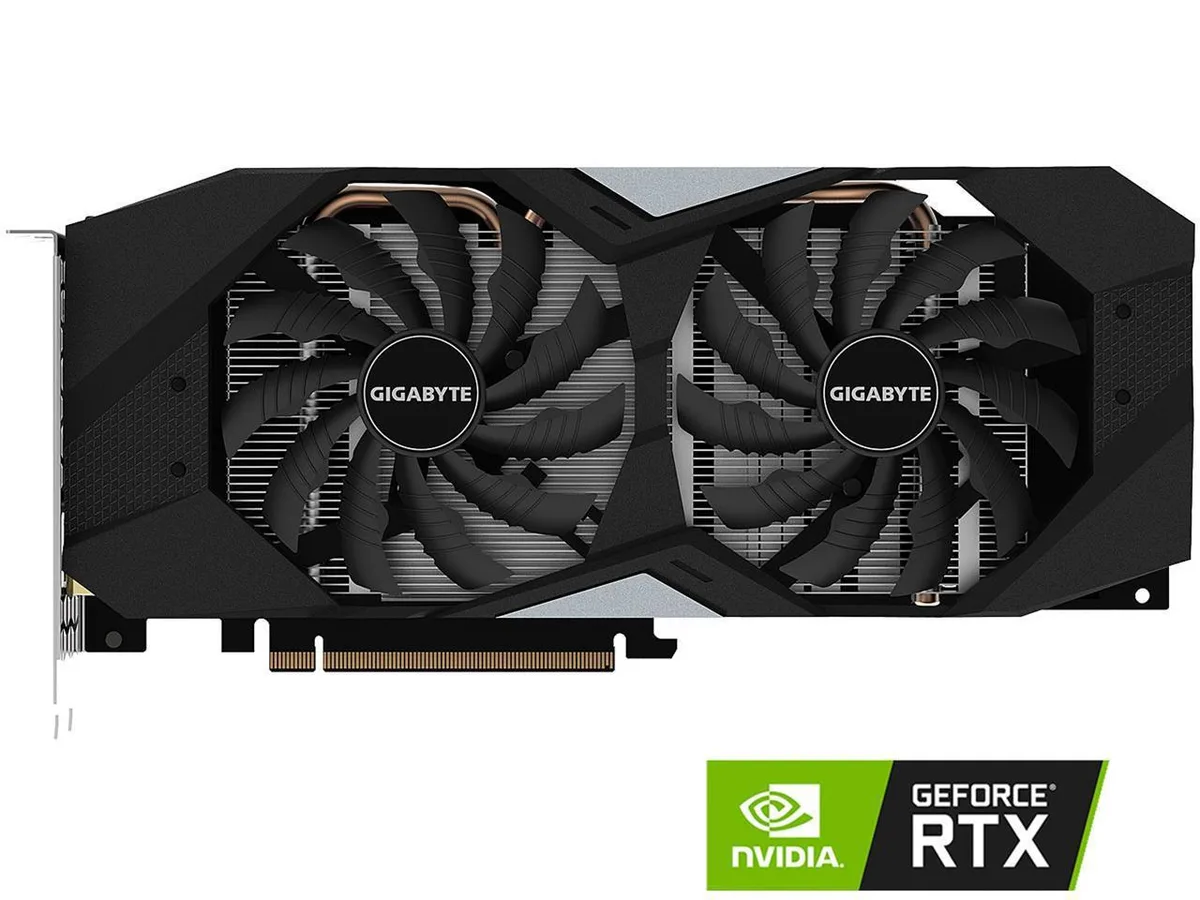 GIGABYTE RTX 2060 graphics card with dual 100mm fans and reinforced backplate