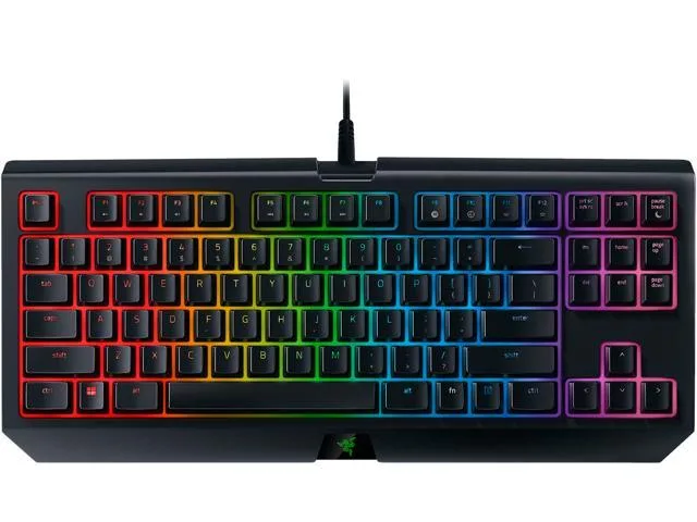 Compact black tenkeyless mechanical keyboard with RGB lighting and magnetic wrist rest