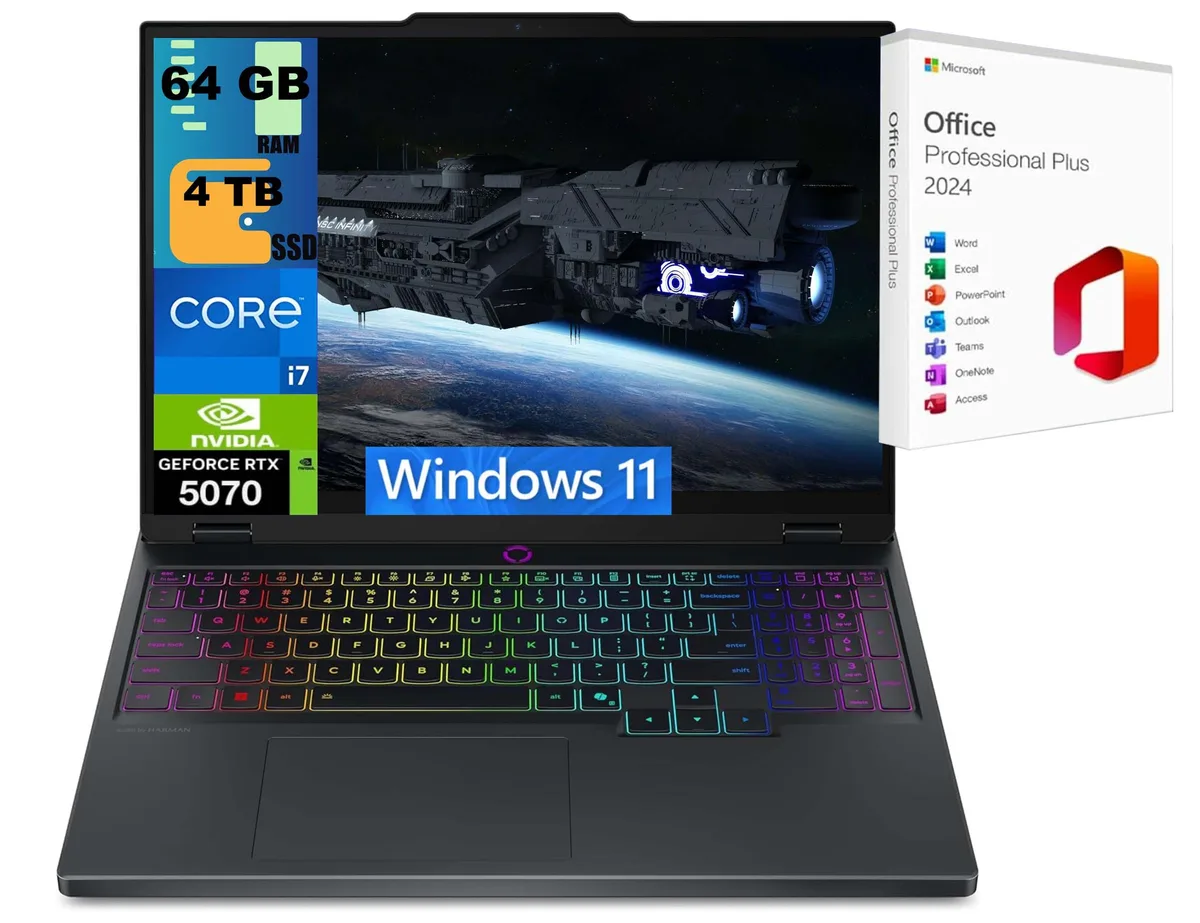 Black 15.1 inch OLED gaming laptop with RGB backlit keyboard