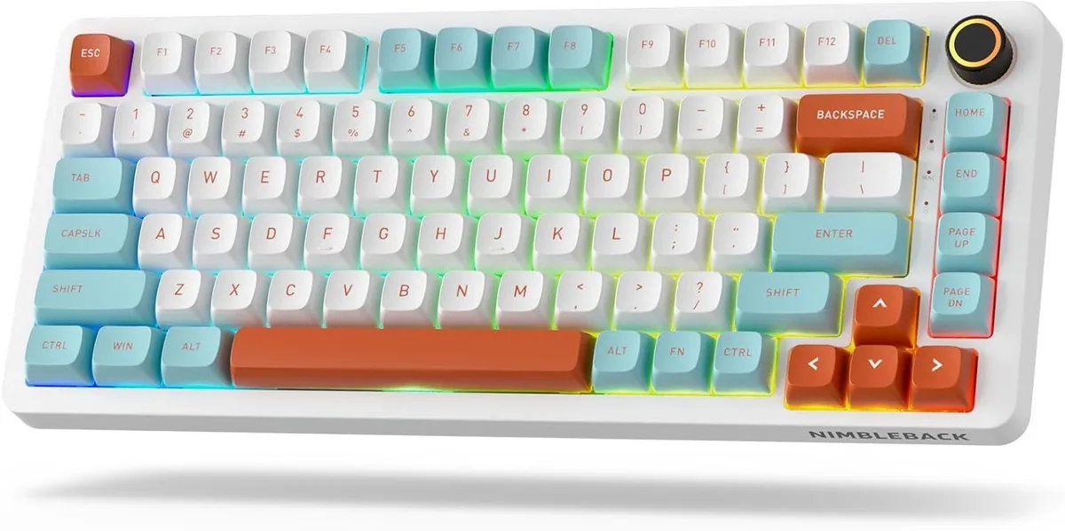 Compact 75 percent 82-key gasket mechanical keyboard with volume knob
