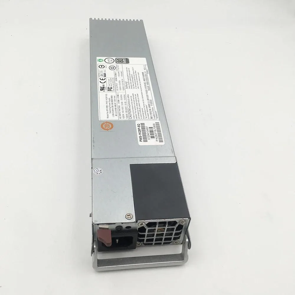 Rectangular ATX power supply unit with metal casing and cooling fan