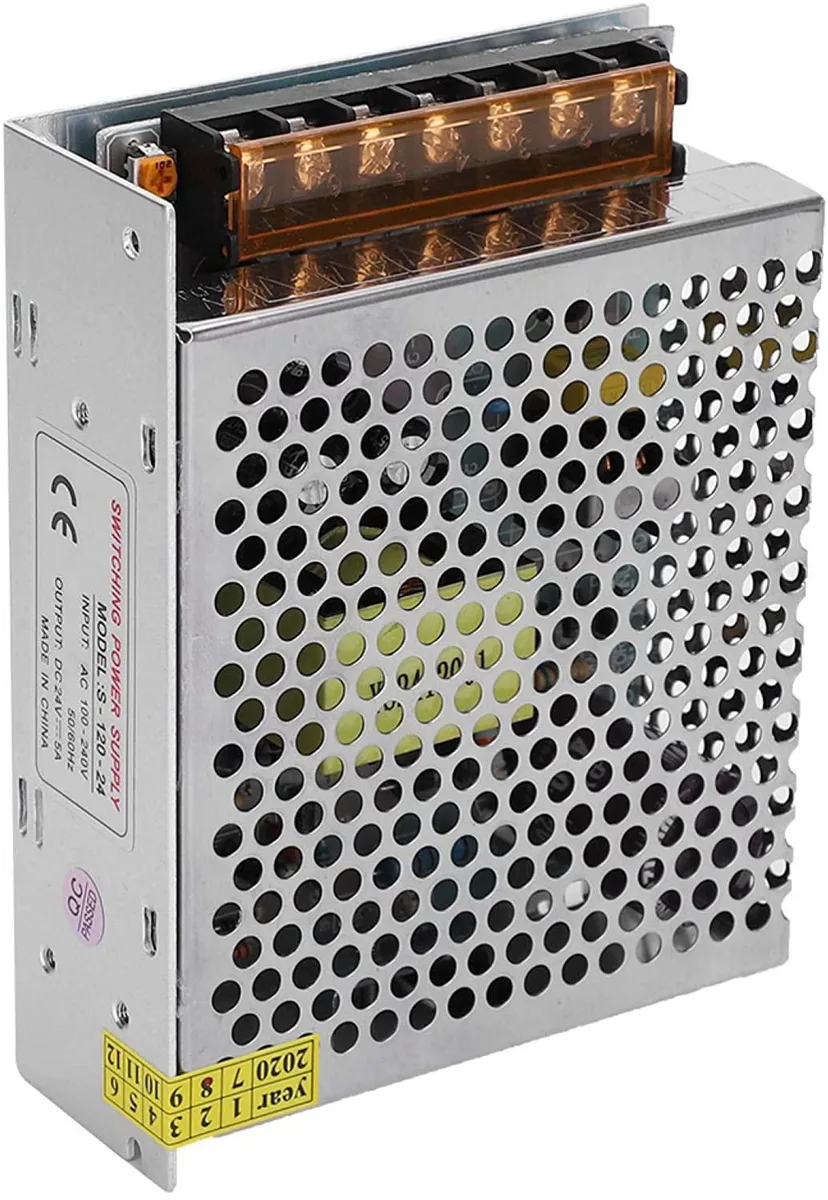Rectangular aluminium power supply, silver finish, screw terminals visible