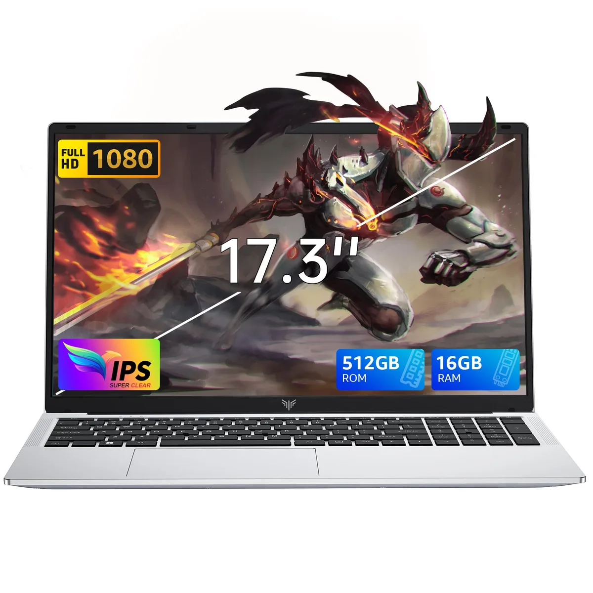 Silver 17.3 inch laptop with metal shell, 180 degree hinge, webcam and multiple ports