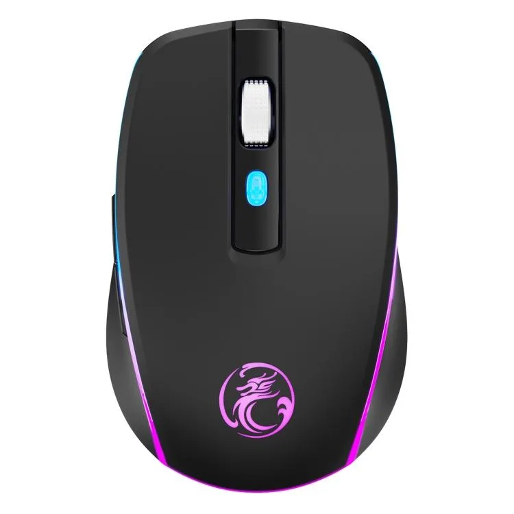 Black wireless gaming mouse with six buttons and RGB lighting