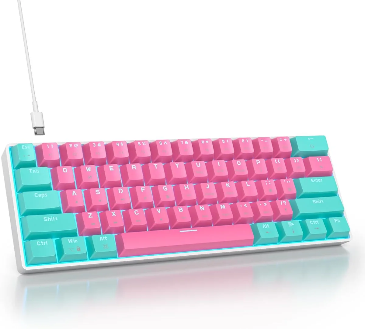 Compact 60 percent keyboard with 61 keys in Miami colourway