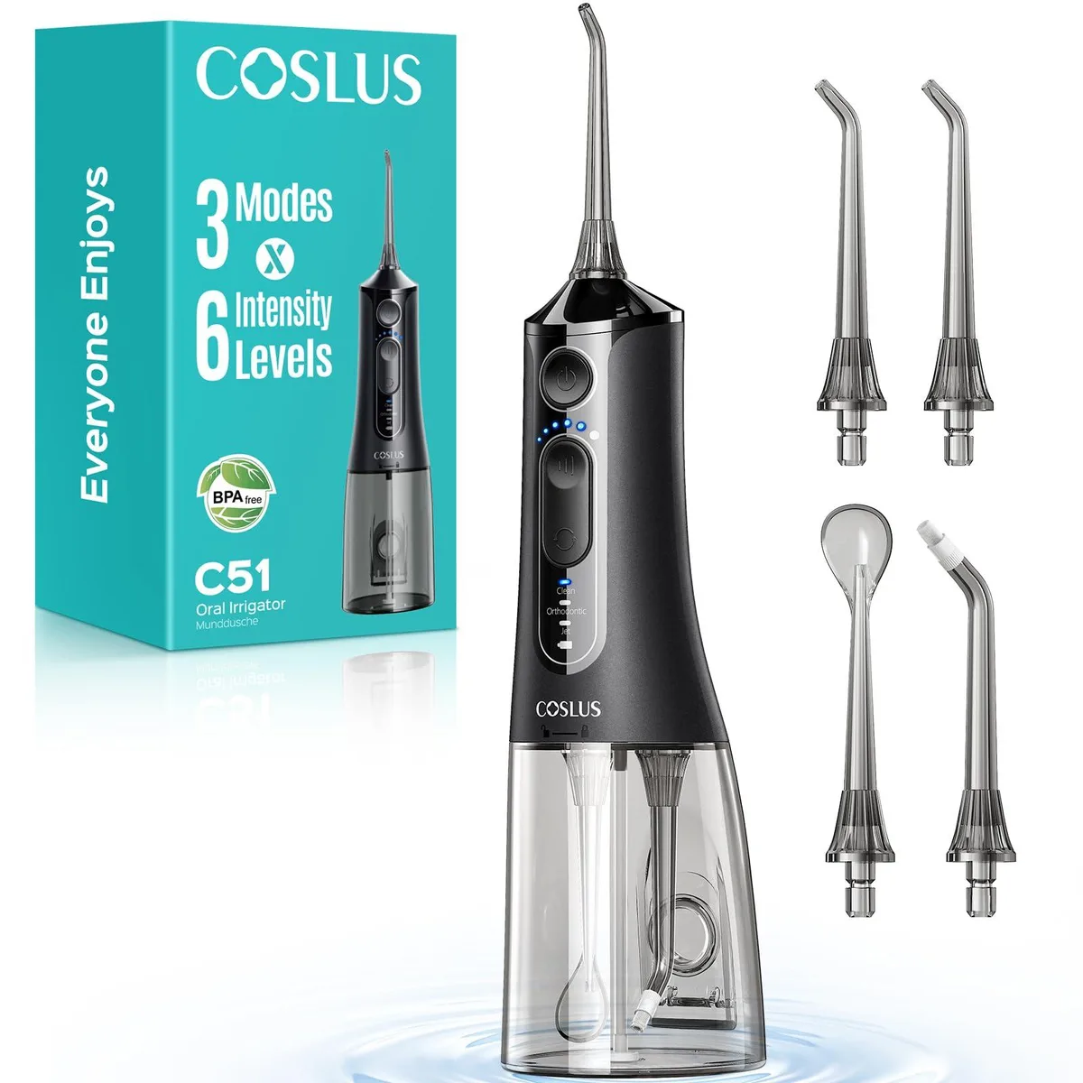  Coslus coslus_fc5360 C51 Water Flosser 300ml 20-130 PSI 3 Modes 6 Settings Rechargeable ADA Accepted oral care — foto produk
