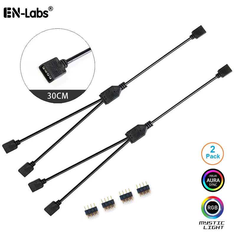 EN-Labs EN-Labs 12V 4-Pin RGB 2-Way Splitter Cable 1ft 2-Pack — ภาพสินค้า