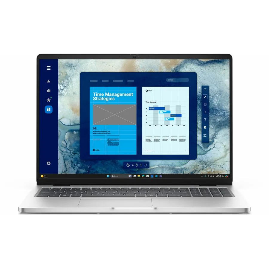 Silver 16 inch touchscreen laptop with anti-glare display and webcam privacy shutter